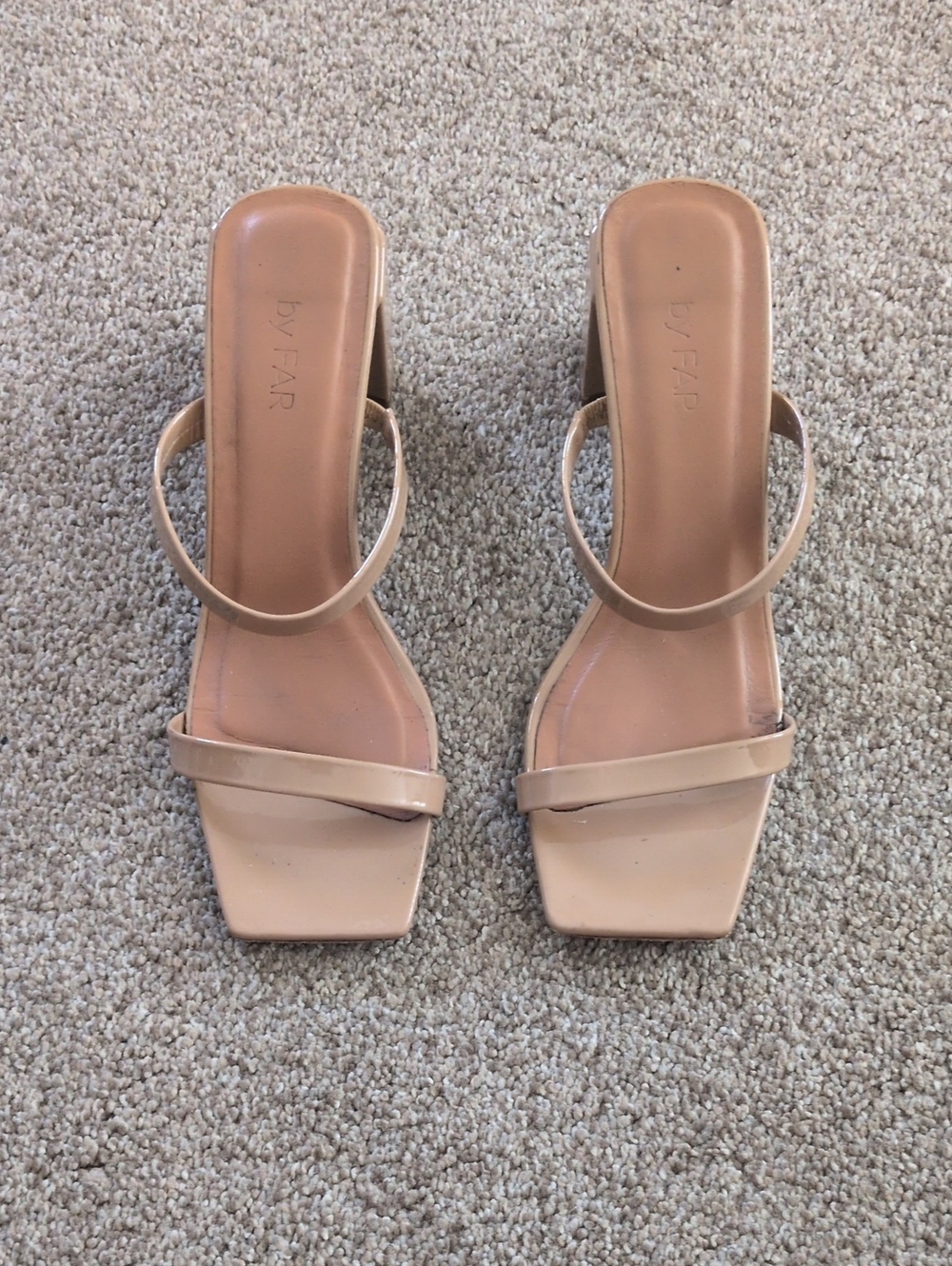 BY FAR Tanya Patent Leather Mule Nude Heels Sandals